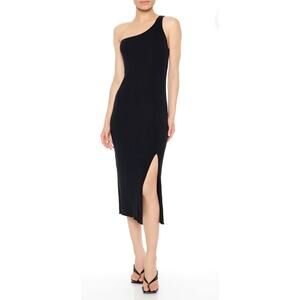 Hunter & Brown One Shoulder Ribbed Midi Dress Black NWT Small LBD